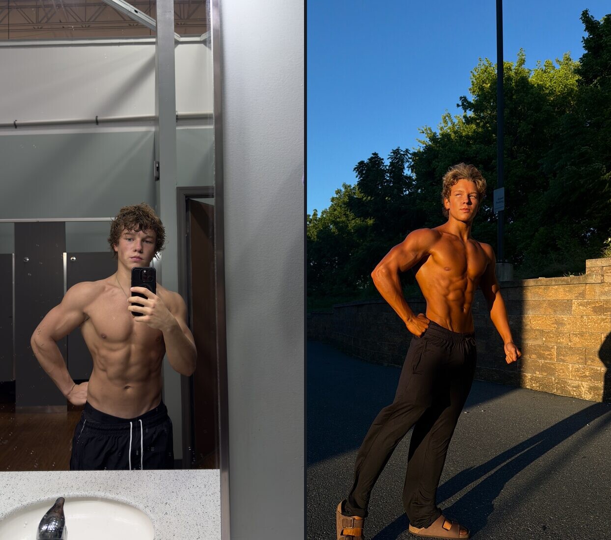 Two clients' physique progress photos side by side